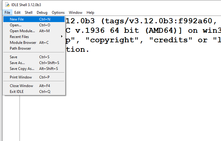 Open new file in IDLE screenshot